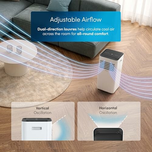 Air conditioner with adjustable airflow and dual-direction louvers for comfort.