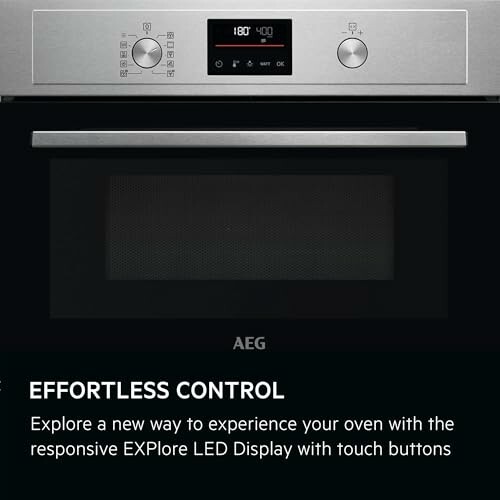 AEG oven with LED display and touch buttons.