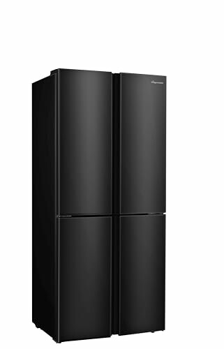 Black four-door refrigerator with energy rating label