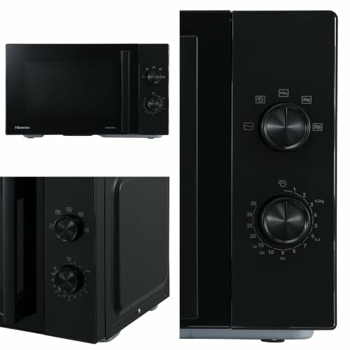 Black microwave oven with dial controls