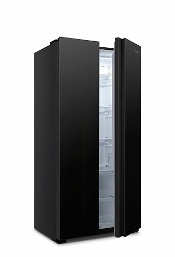Black refrigerator with side door open