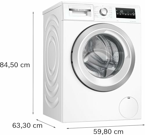 Bosch washing machine with dimensions 84.5 cm height, 63.3 cm depth, 59.8 cm width.