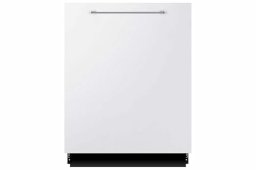 White built-in dishwasher with a sleek handle.