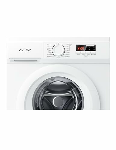 Front view of a Comfee washing machine with digital display