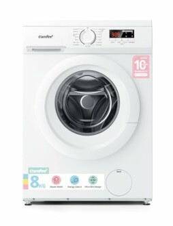 Comfee 8kg front-load washing machine with digital display and control panel.