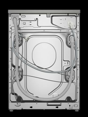 Back view of a dishwasher with hoses and connections.