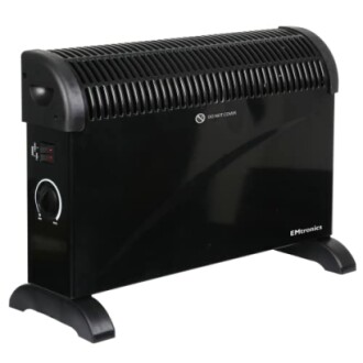 Black electric convection heater with controls on the side