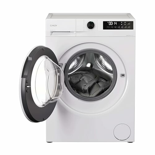 Front load washing machine with open door