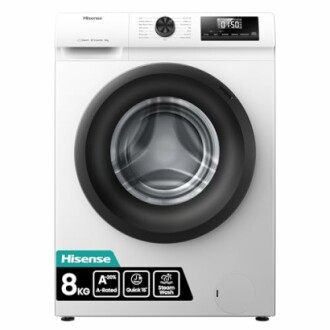 Front view of a Hisense 8kg washing machine with control panel.