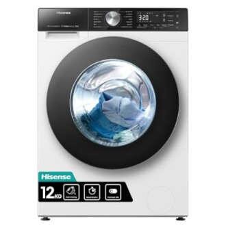 Hisense front-loading washing machine with clothes inside