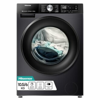 Hisense washing machine with clothes inside.
