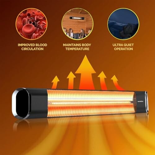 Infrared heater with benefits: improved blood circulation, maintains body temperature, ultra quiet operation.
