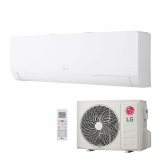 LG split air conditioner with remote and outdoor unit.
