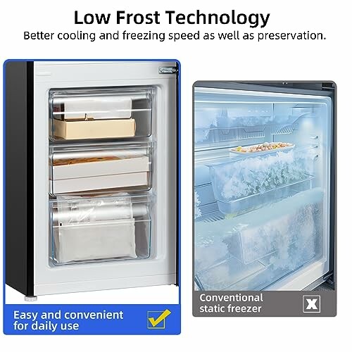 Comparison of low frost technology with a conventional freezer.