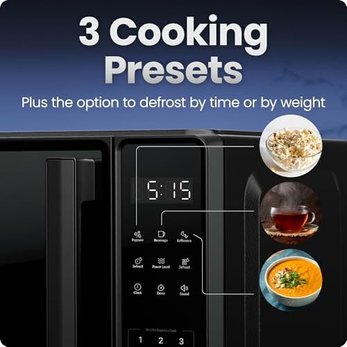 Microwave with 3 cooking presets and defrost options