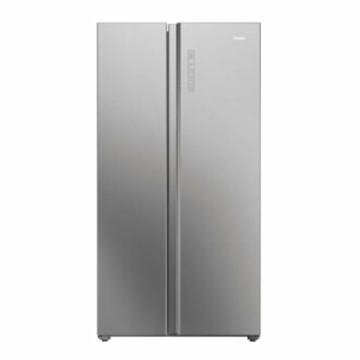 Modern stainless steel refrigerator with side-by-side doors.