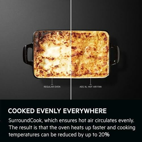 Comparison of lasagna cooked in regular oven vs. AEG XL Hot Air Fan oven.