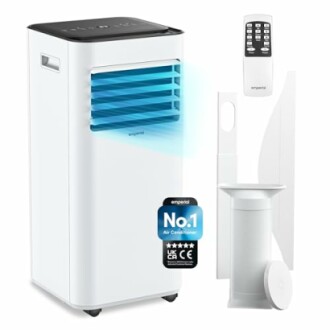 Portable air conditioner with remote and accessories.
