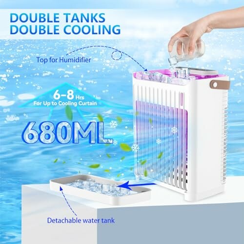 Portable air cooler with double tanks and detachable water tank