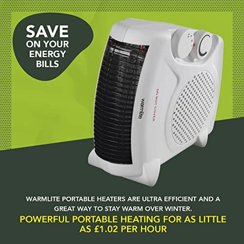 Portable heater with energy-saving message