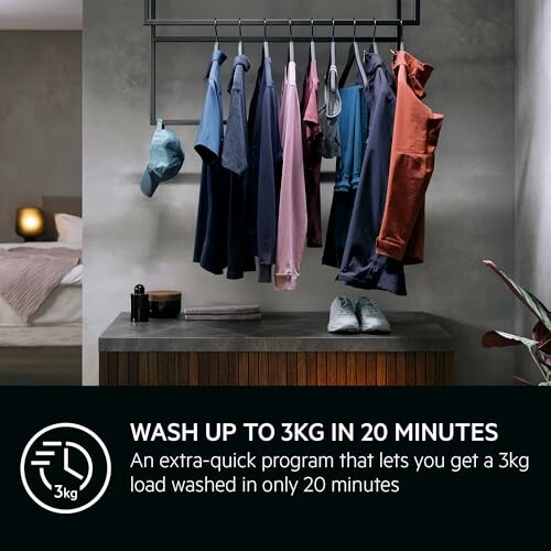 Clothes hanging with quick wash program text