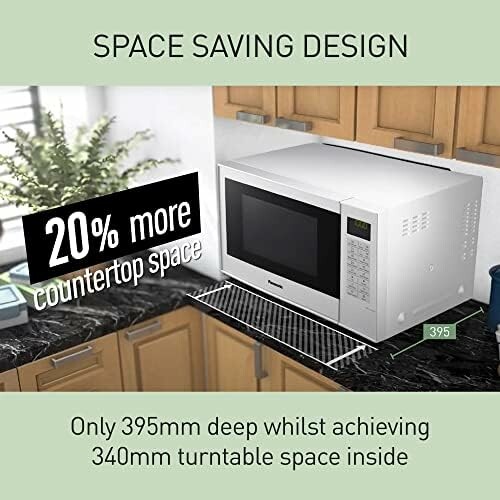 Space-saving design microwave on countertop, 20% more space.