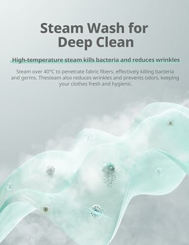 Steam wash for deep clean, kills bacteria and reduces wrinkles.