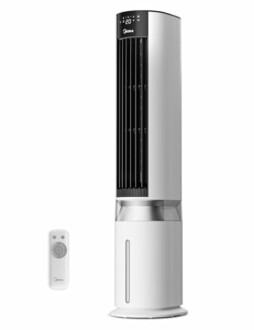 Tall white tower fan with remote control