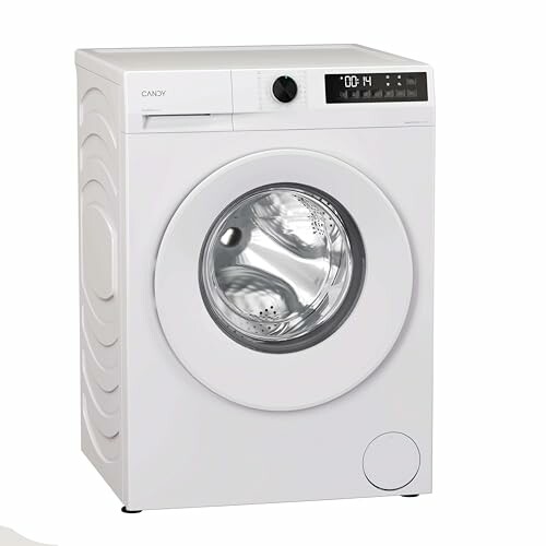 White front-load washing machine with digital display