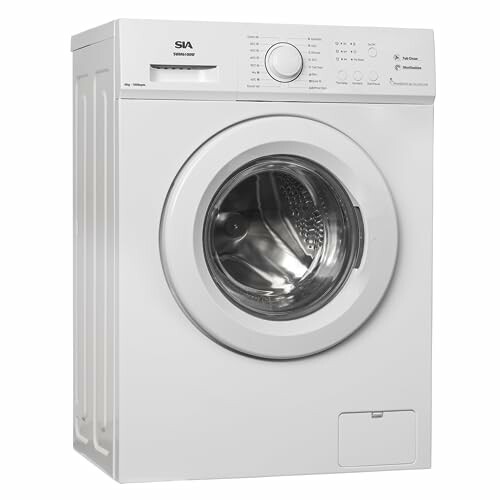 White front-loading washing machine with control panel